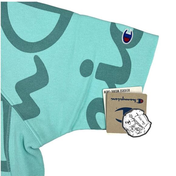 New Champion Men US XL Turquiose Blue Sweatshirt Short Sleeve Crew Neck Pullover - Picture 7 of 12